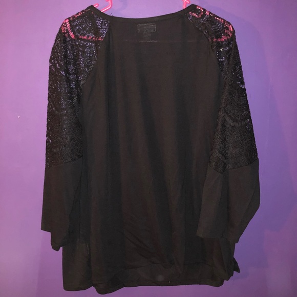 Black top with Lace on shoulders. - Picture 3 of 5